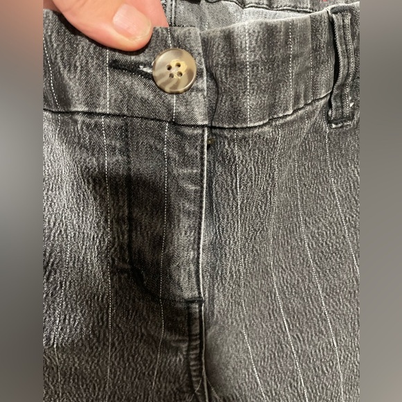 New York & Company 42nd St Trouser Pinstriped Black Flare Jeans - Picture 3 of 7